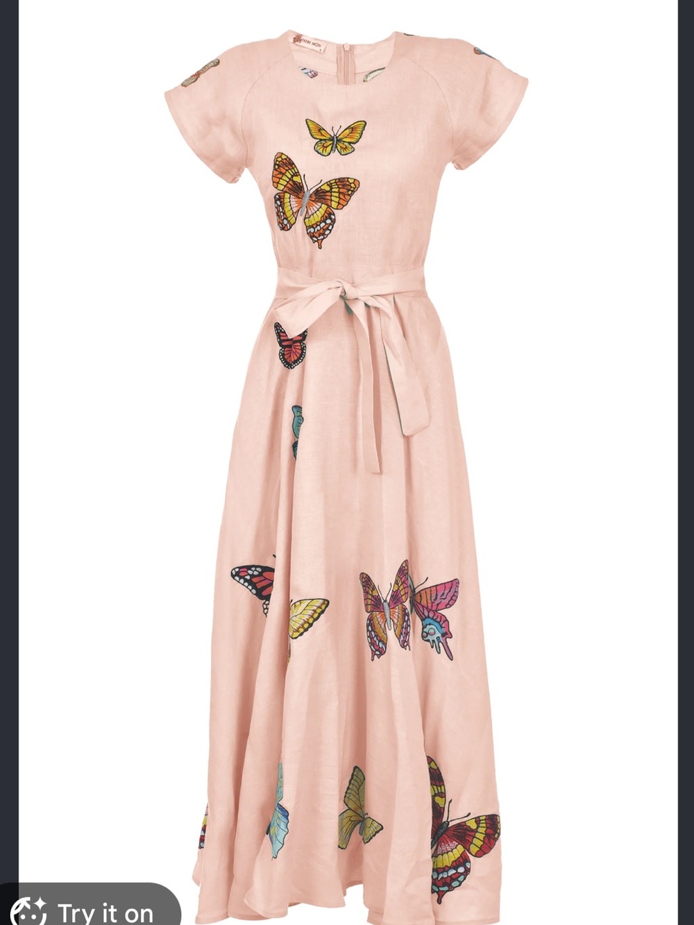 Fanm Mon Blush Pink Butterfly Embroidered Maxi Skirt